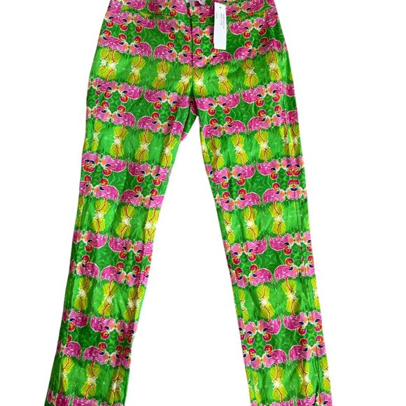 LAUREN GOLD Flamingo Print Green Pink Ankle Pants Size 0 NEW NWT - Picture 10 of 11